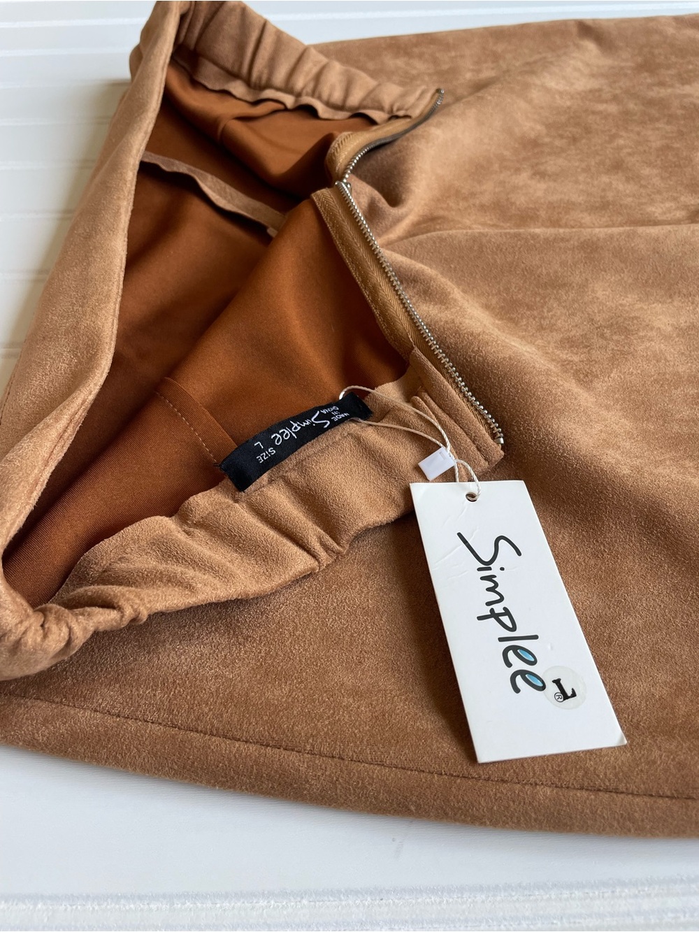 NEW Camel Tan Faux Suede A-Line Skirt SzL Western Country Office School Academia - Picture 7 of 13